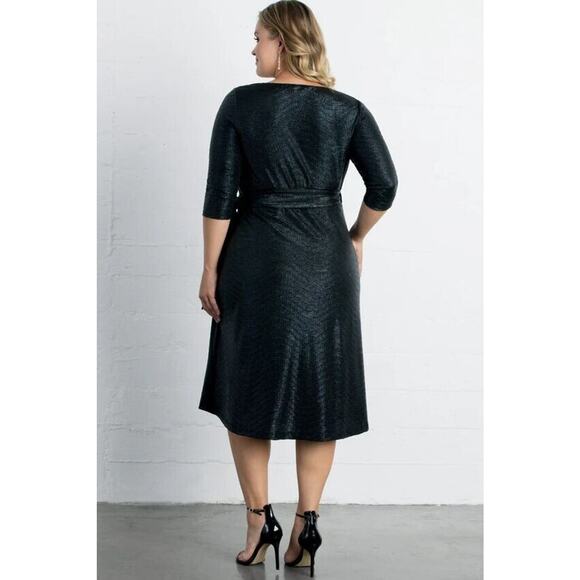 Kiyonna Wrap Dress Party Socialite Style Sweetheart Neck Black Shimmer 2X LBD - Picture 5 of 11